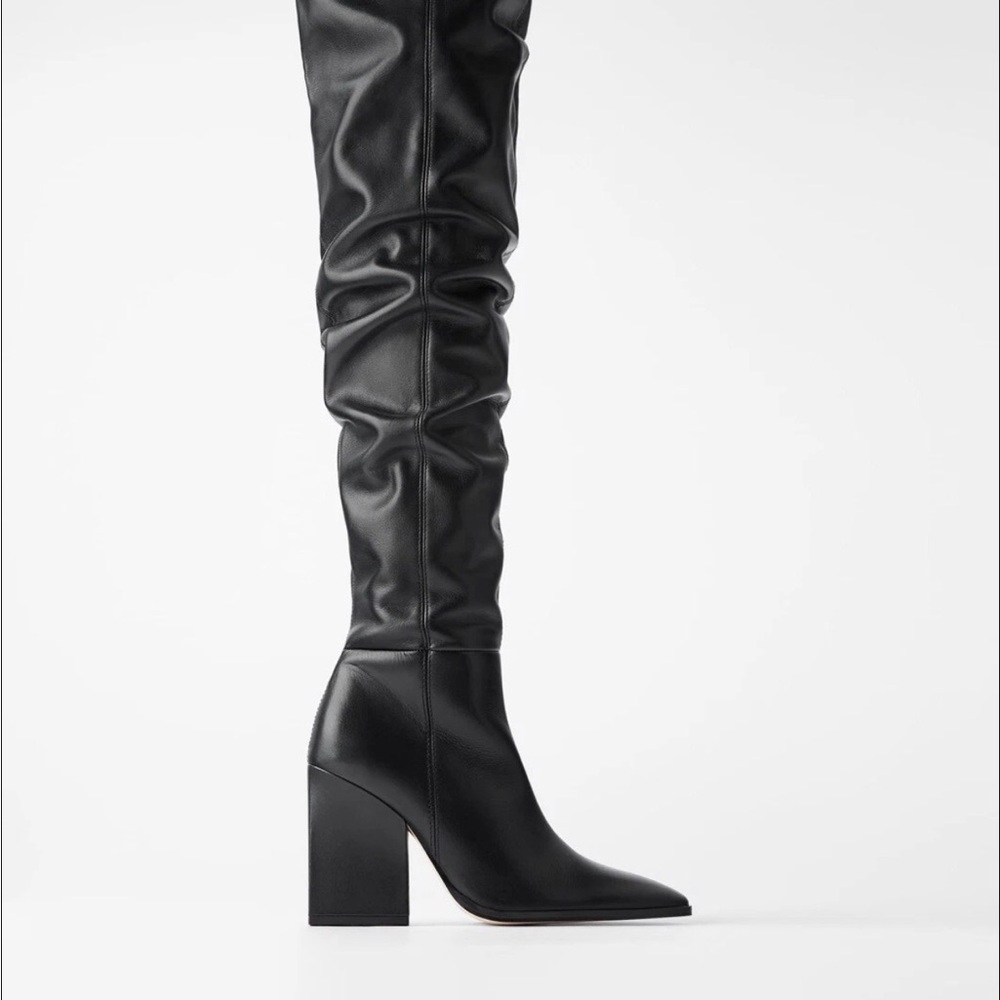 Zara Black Over-the-Knee Wedge Boots size 38 - Picture 2 of 9